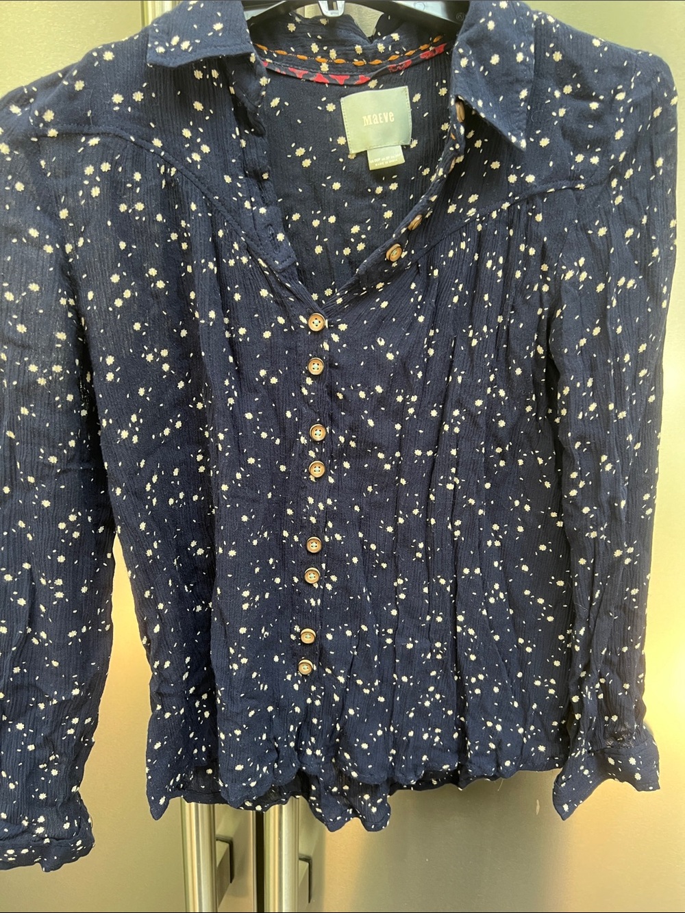 Maeve Anthropologie Navy Top with Cream Speckle